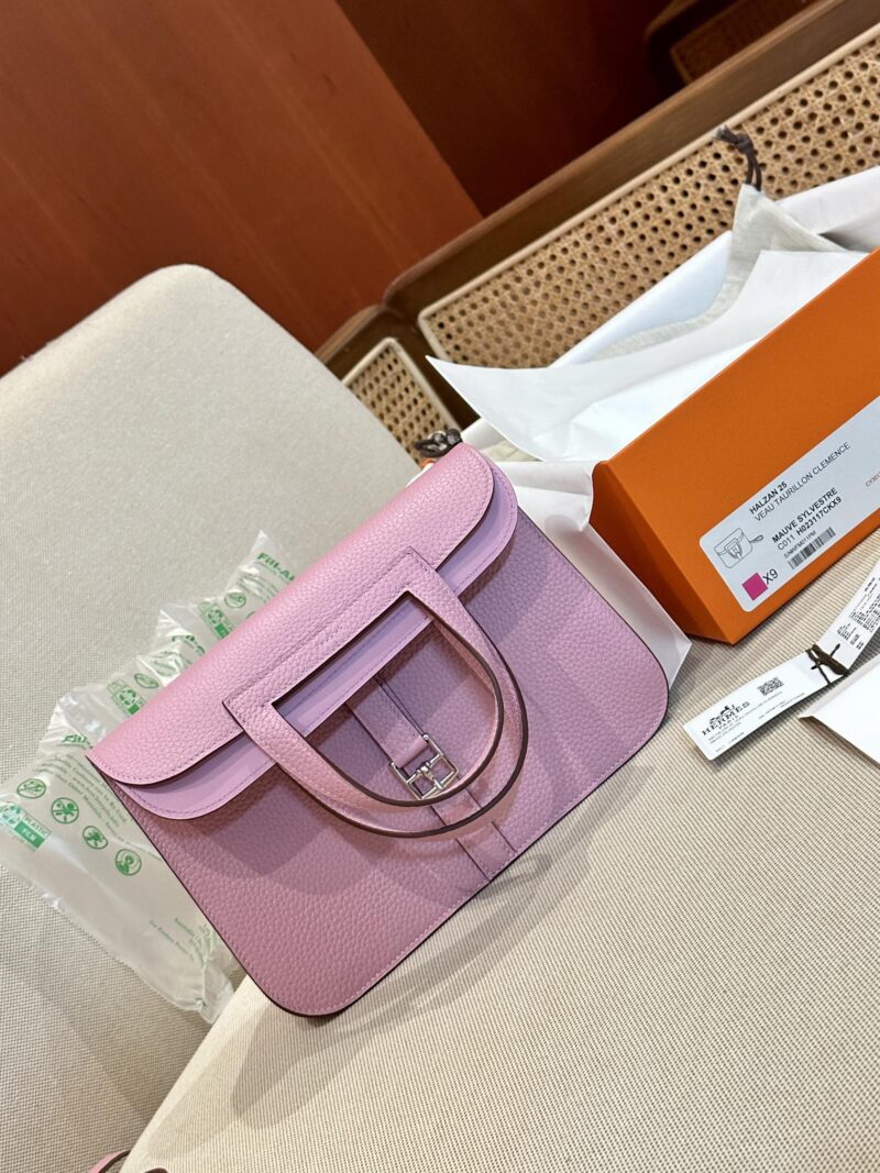 Hermès Halzan 25 Taurillon Clemence & Swift Mauve Sylvestre Silver Hardware - Image 2
