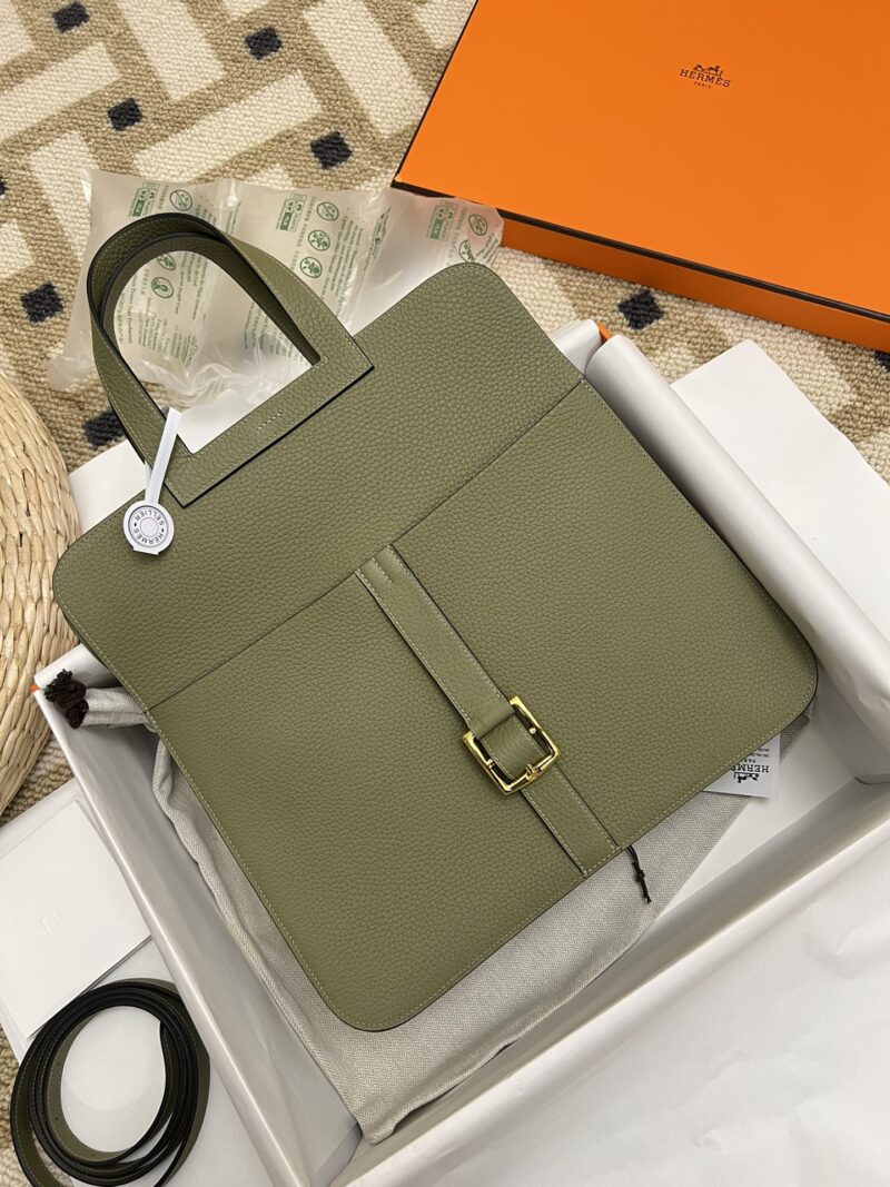 Hermès Halzan 25 Taurillon Clemence & Swift Sauge Gold Hardware - Image 3