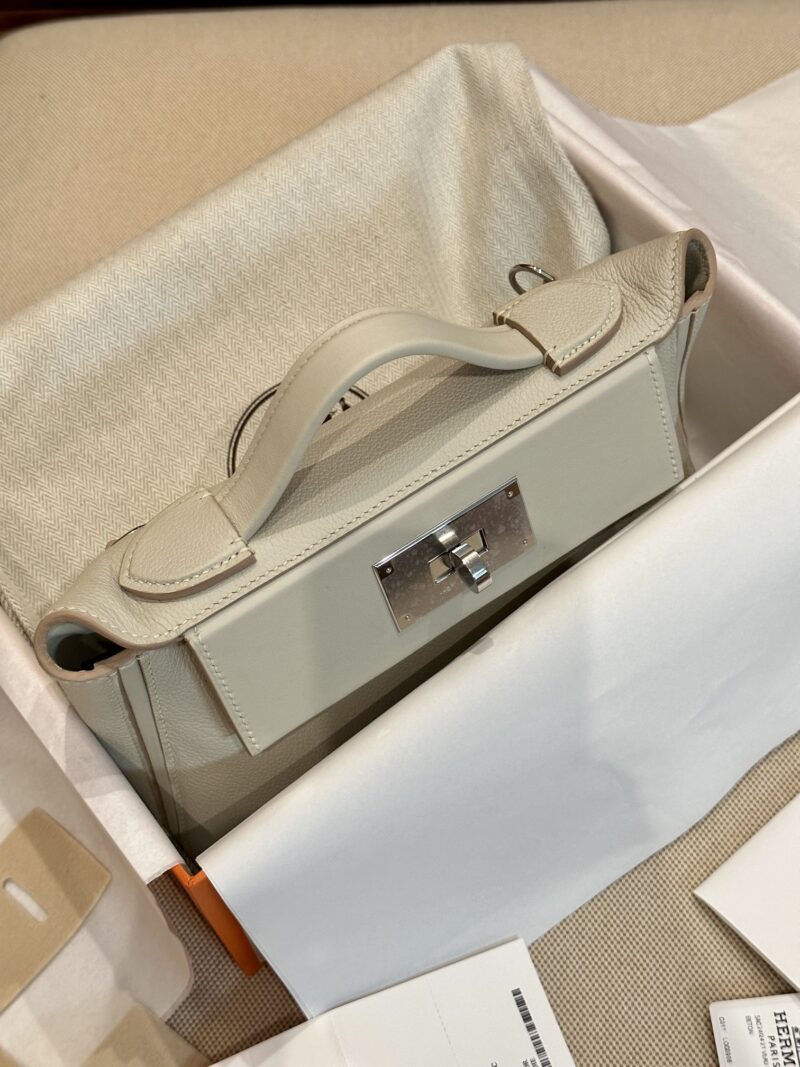 Hermès Mini Kelly 2424 Evercolor & Swift Beton Silver Hardware - Image 3