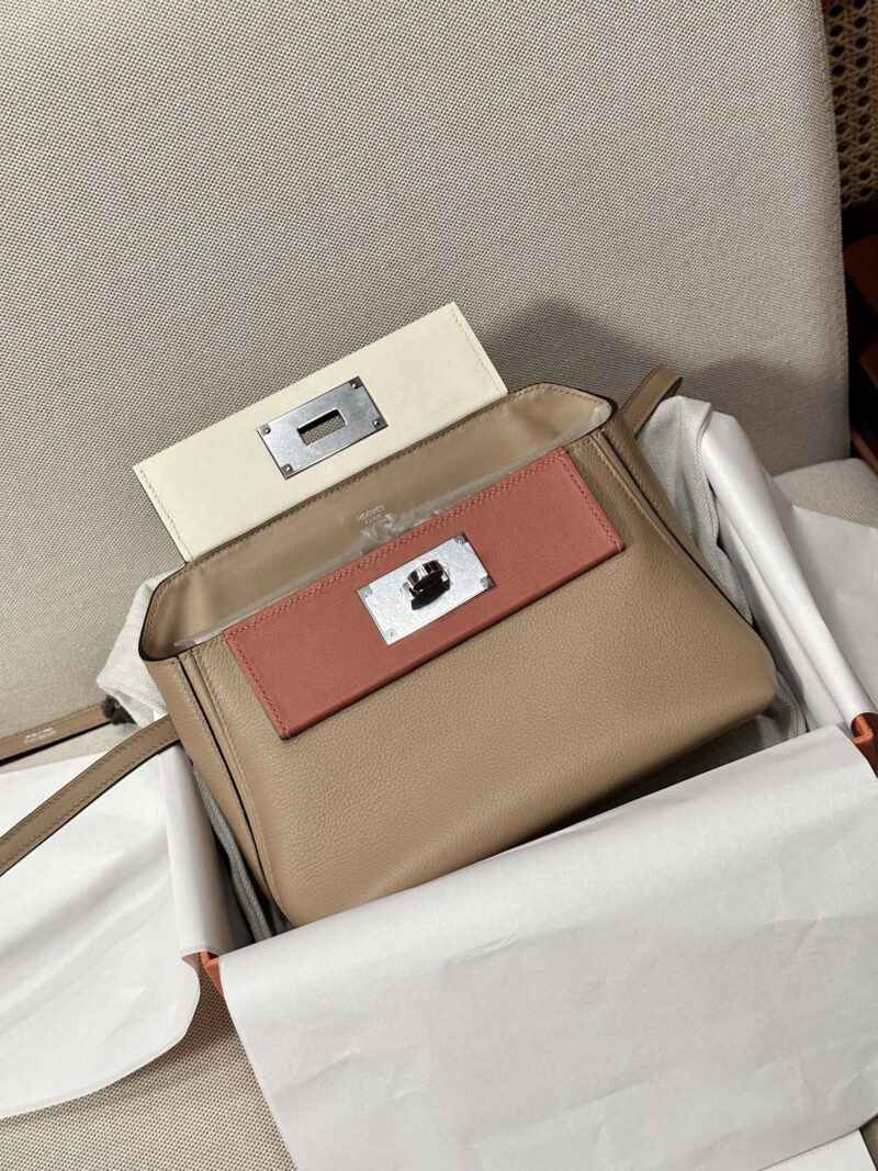 Hermès Mini Kelly 2424 Evercolor & Swift Chai & Nata & Potiron Silver Hardware - Image 8