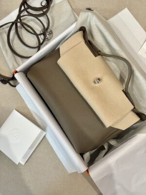 Hermès Mini Kelly 2424 Evercolor & Swift Etoupe Silver Hardware
