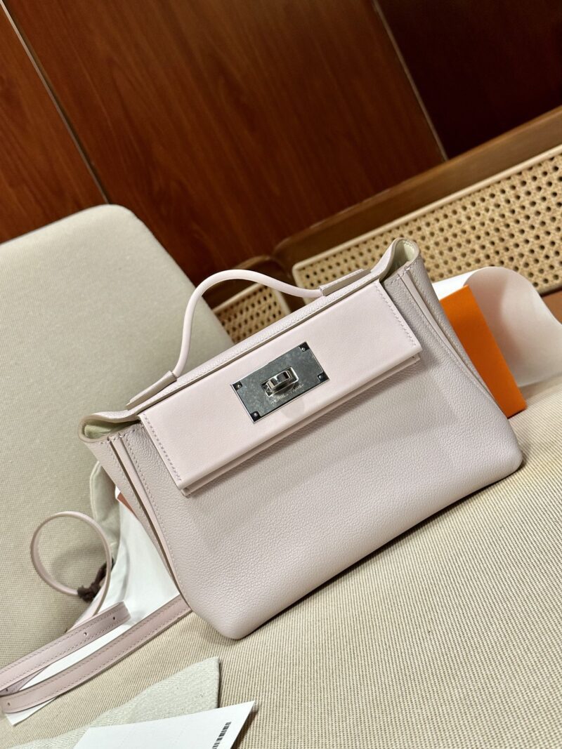 Hermès Mini Kelly 2424 Evercolor & Swift Mauve Pale Silver Hardware - Image 5
