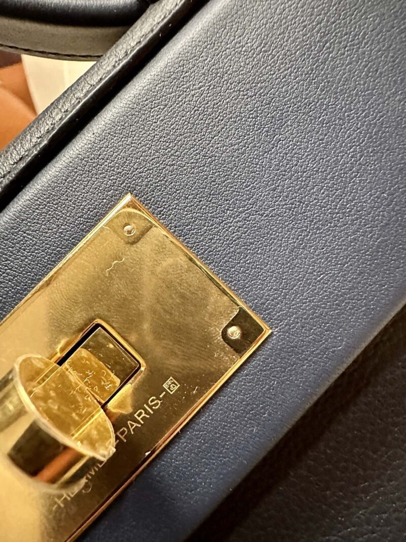 Hermès Mini Kelly 2424 Evercolor & Swift Blue Nuit & Blue Navy Gold Hardware - Image 8