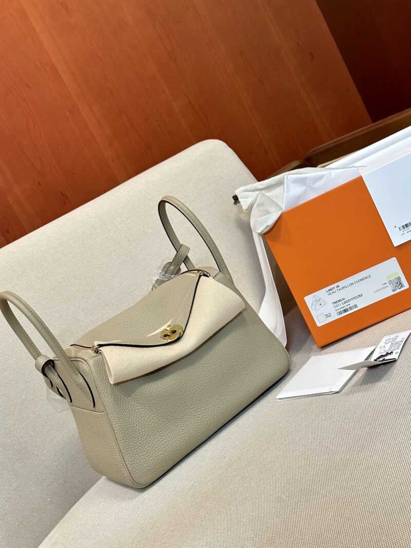 Hermès Lindy 26 Clemence Gris Trench Gold Hardware