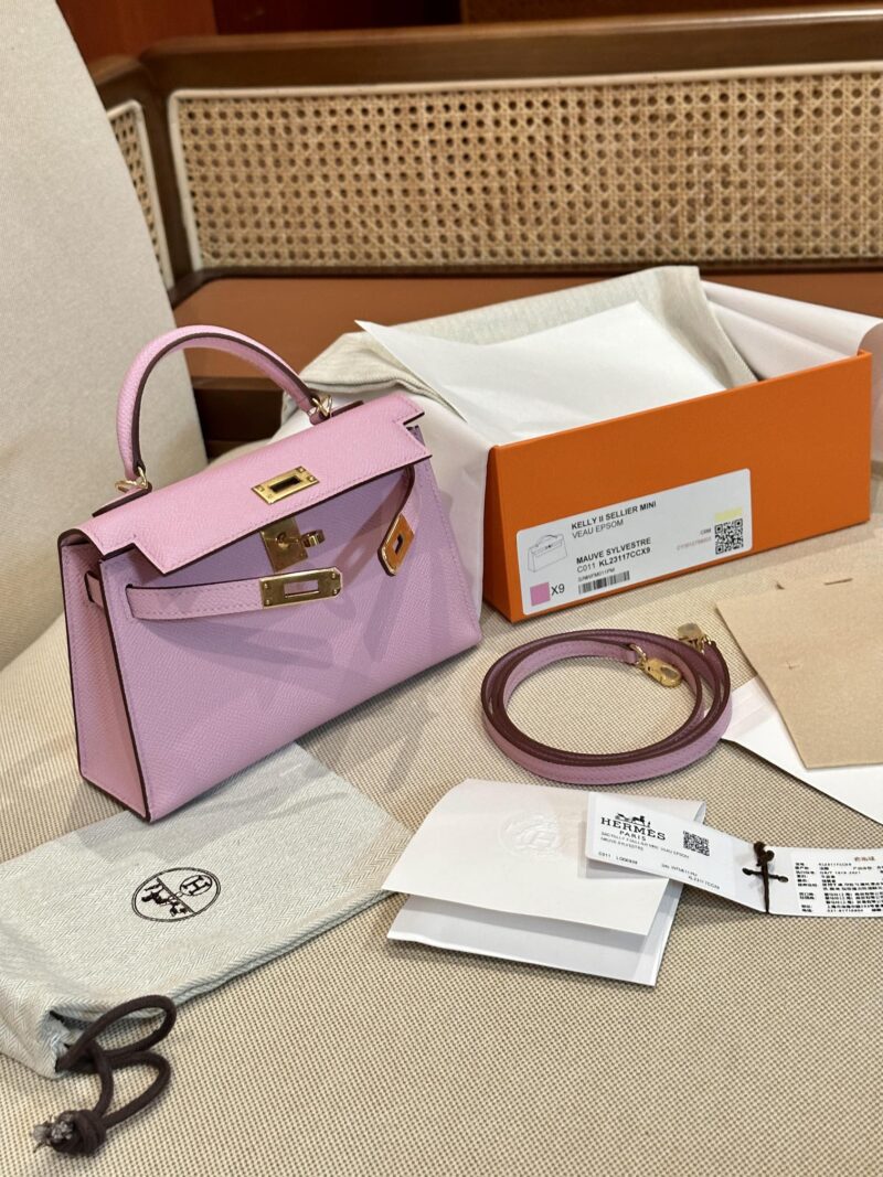 Hermès Mini Kelly 19 Epsom Mauve Sylvestre Gold Hardware - Image 7