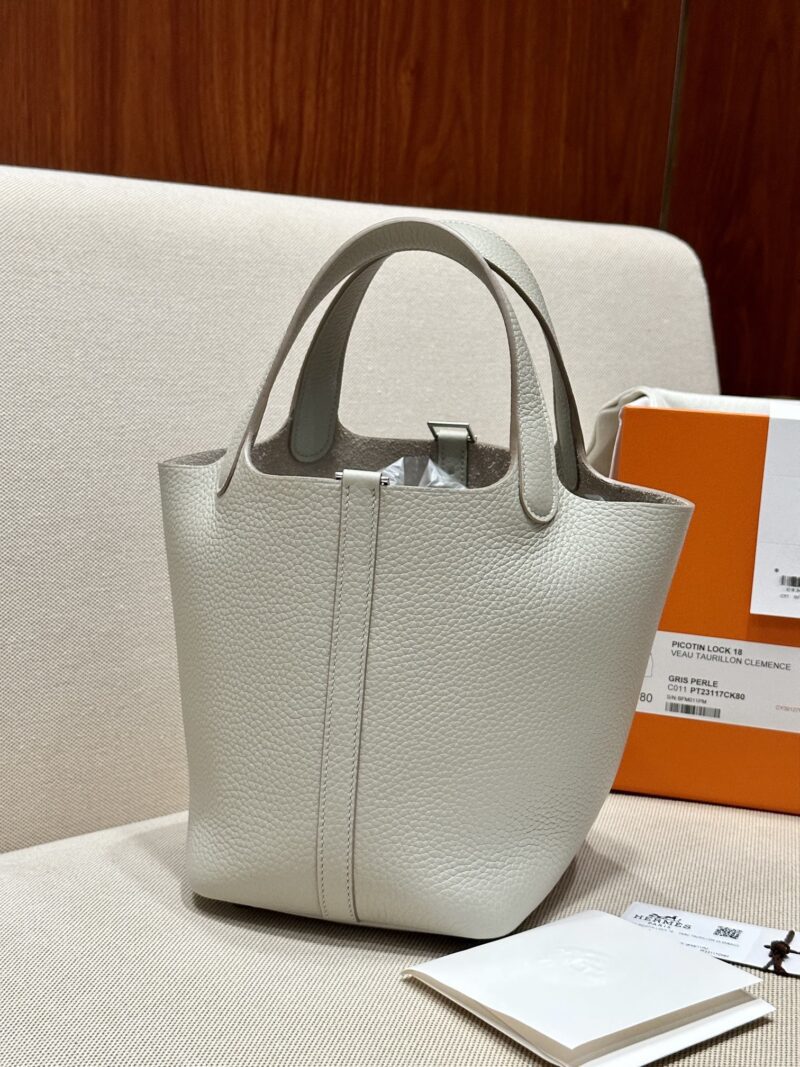 Hermès Picotin 18 Taurillon Clemence Gris Pearl Silver Hardware - Image 3