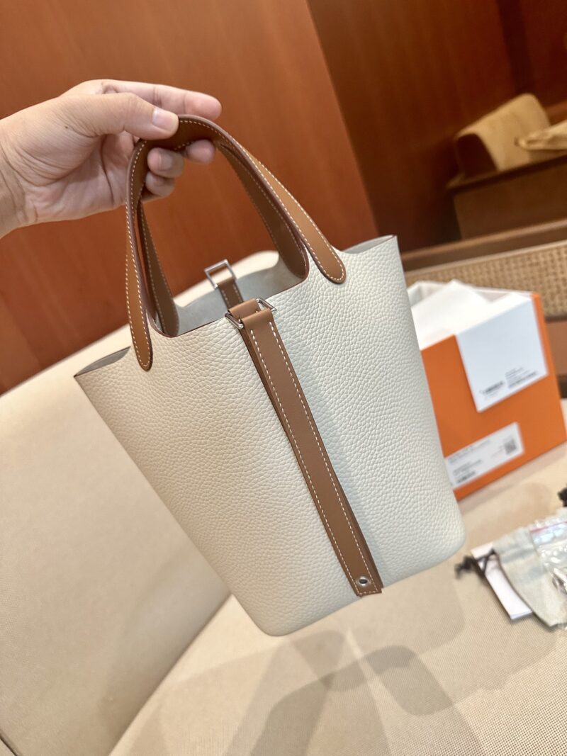 Hermès Picotin 18 Taurillon Clemence &Amp; Swift Craie &Amp; Gold Silver Hardware