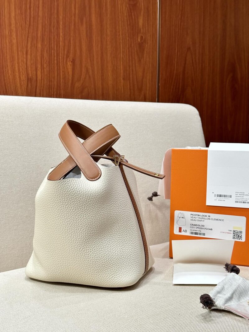 Hermès Picotin 18 Taurillon Clemence & Swift Craie Gold Hardware - Image 3