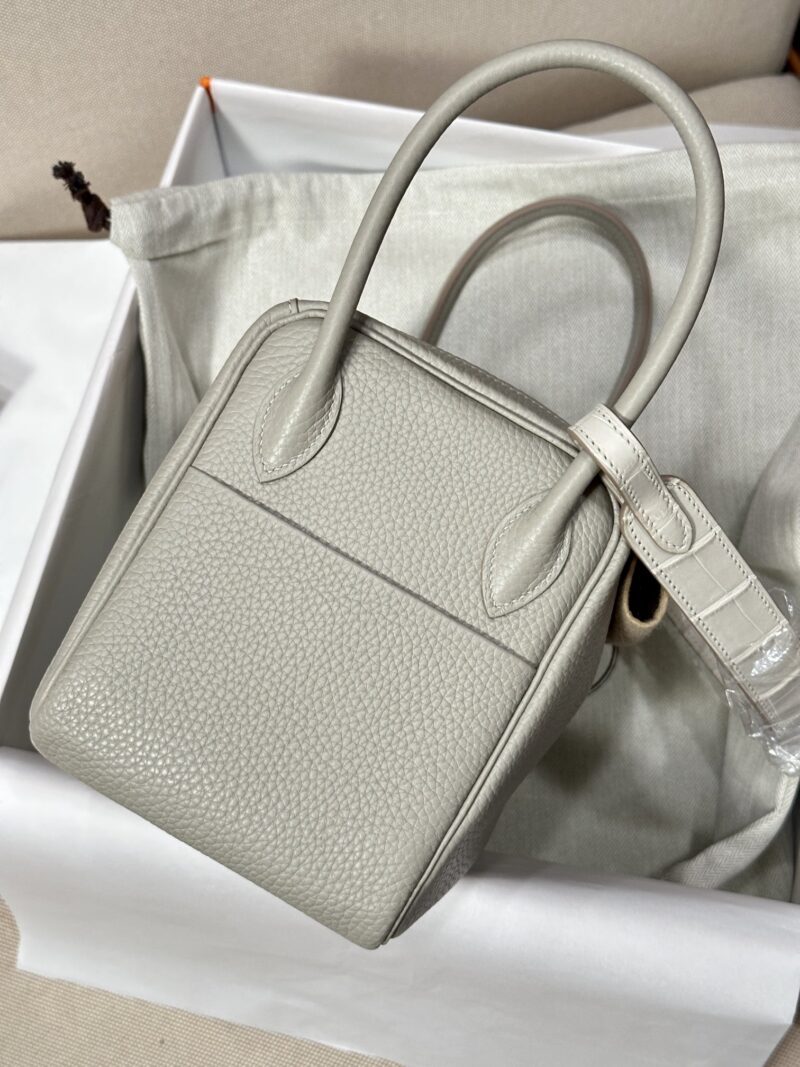 Hermès Lindy 26 Taurillon Clemence & Crocodile Beton Silver Hardware - Image 7