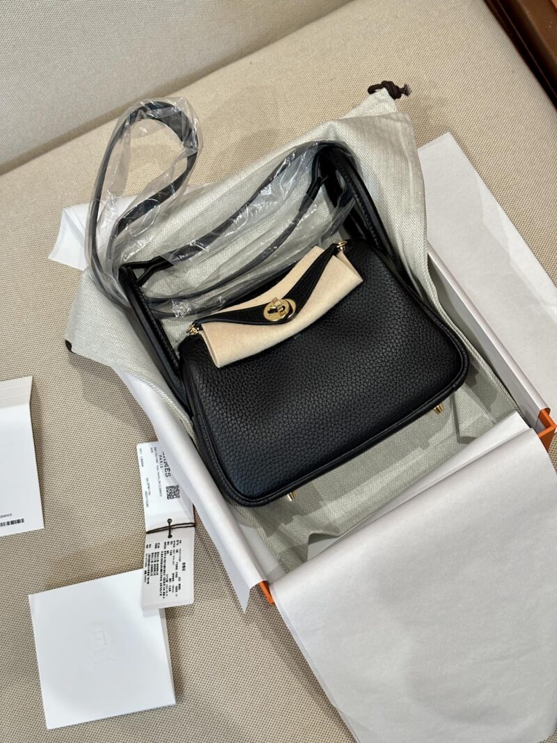 Hermès Mini Lindy 19 Taurillon Clemence Noir & Mauve Sylvestre Gold Hardware