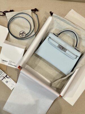 Hermès Mini Kelly 19 Epsom Blue Brume Silver Hardware