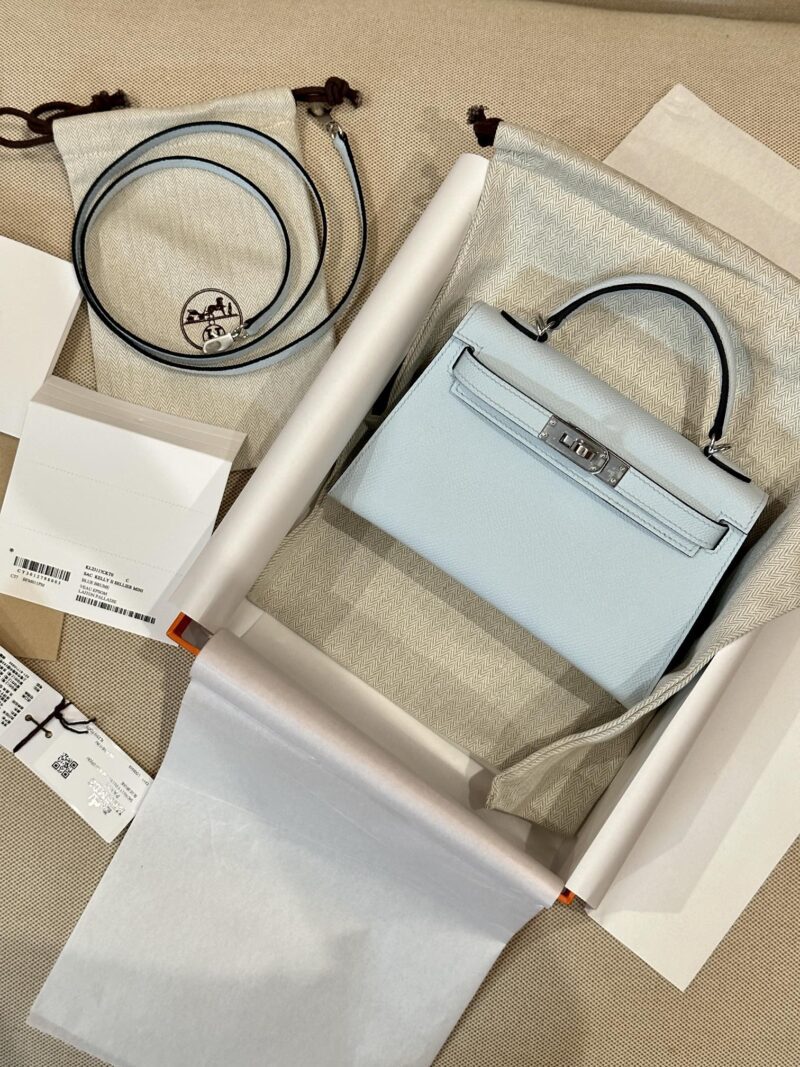 Hermès Mini Kelly 19 Epsom Blue Brume Silver Hardware