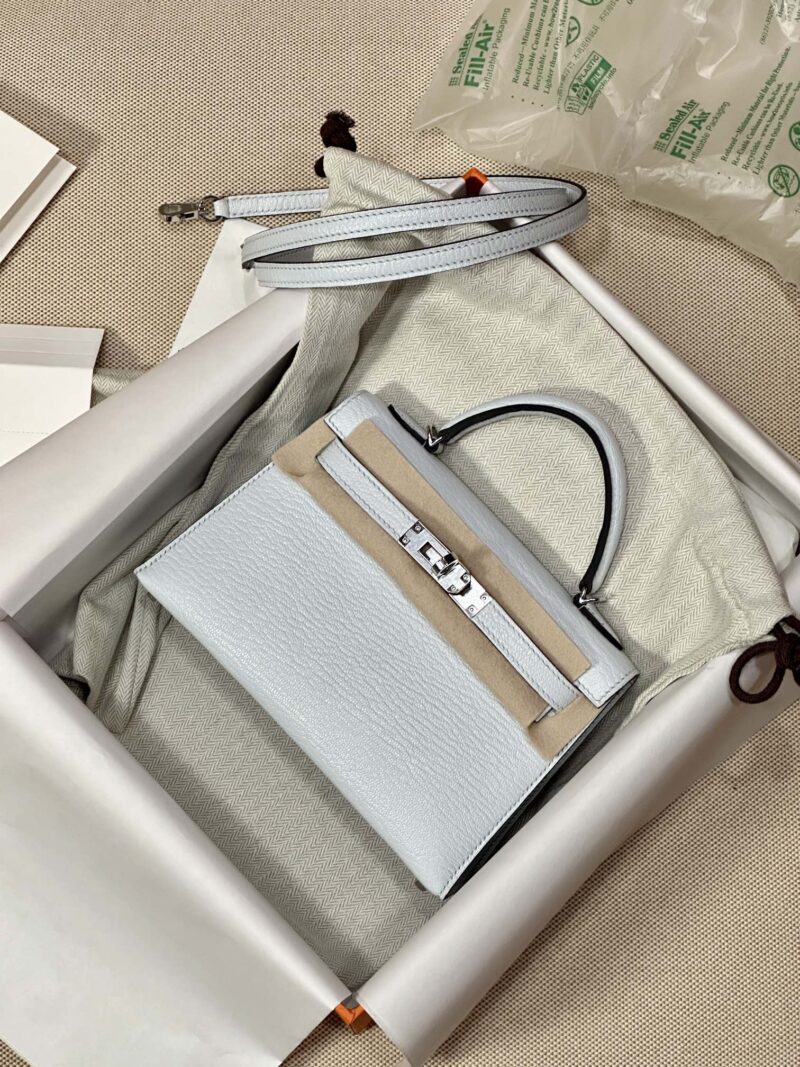 Hermès Mini Kelly Chevre Blue Brume Silver Hardware