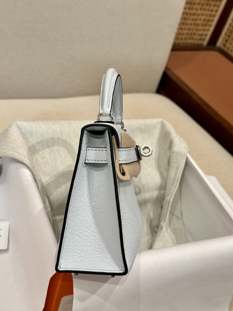 Hermès Mini Kelly Chevre Blue Pale Silver Hardware - Image 8