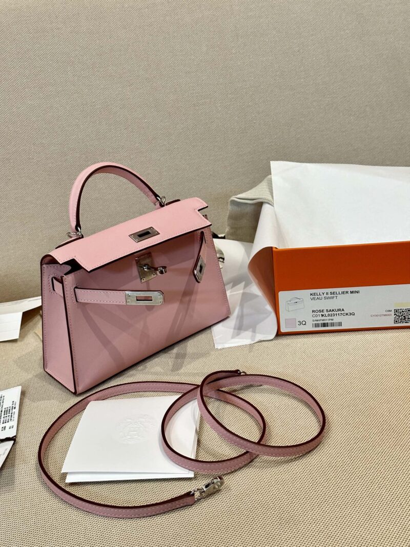Hermès Mini Kelly Swift Rose Sakura Silver Hardware - Image 5