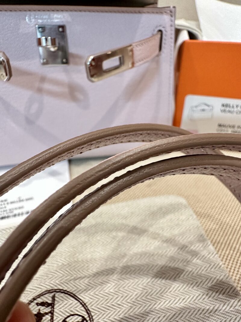 Hermès Mini Kelly 19 Chevre Mauve Pale & Gris Pearl Silver Hardware - Image 10