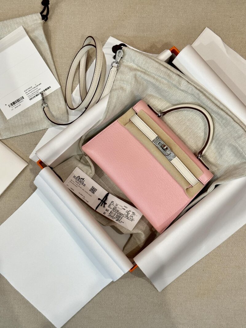 Hermès Mini Kelly 19 Chevre Rose Sakura & Nata Silver Hardware