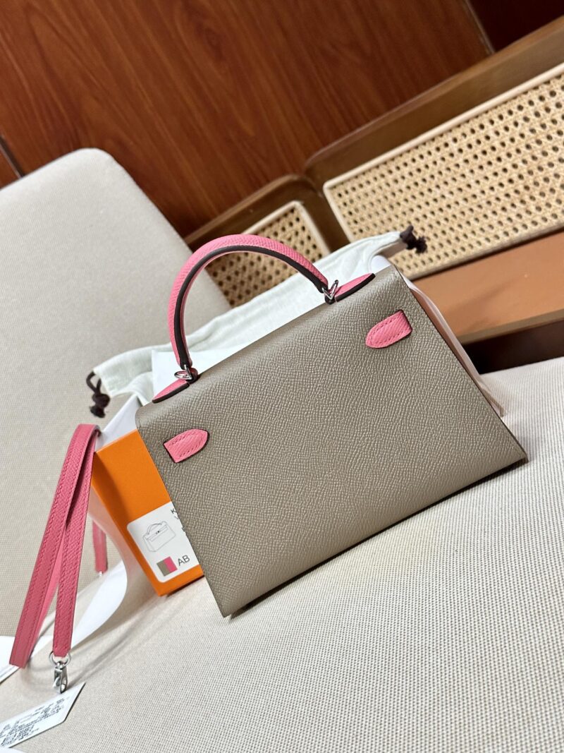 Hermès Mini Kelly Epsom Etoupe & Rose Azalee Silver Hardware - Image 5