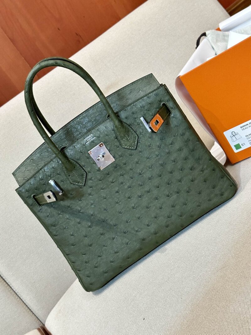 Hermès Birkin 30 Olive Green Ostrich Palladium Hardware - Image 2
