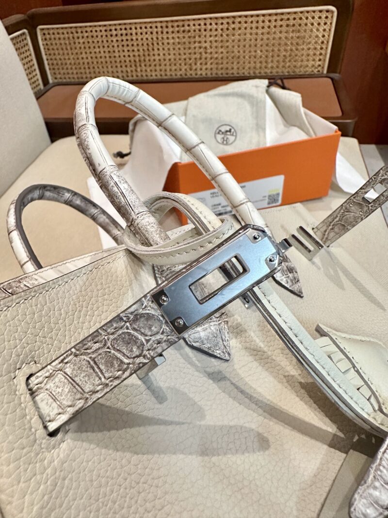 Hermès Birkin 25 Himalaya, Craie Crocodile, Togo Palladium Hardware - Image 8