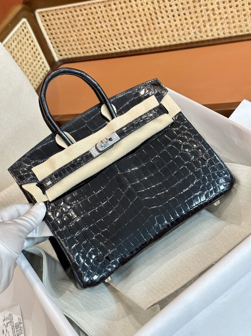 Hermès Birkin 25 Noir, Silver Shiny Crocodile Palladium Hardware