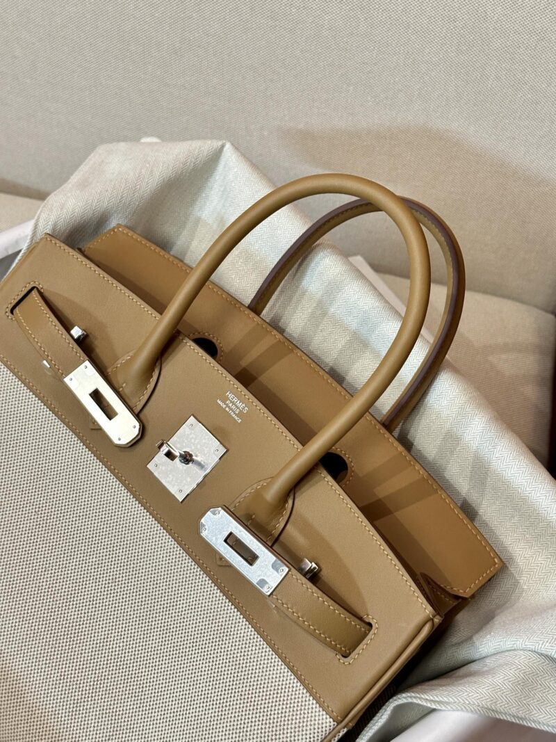 Hermès Birkin 30 Biscuit, Canvas Beige Togo Palladium Hardware - Image 4