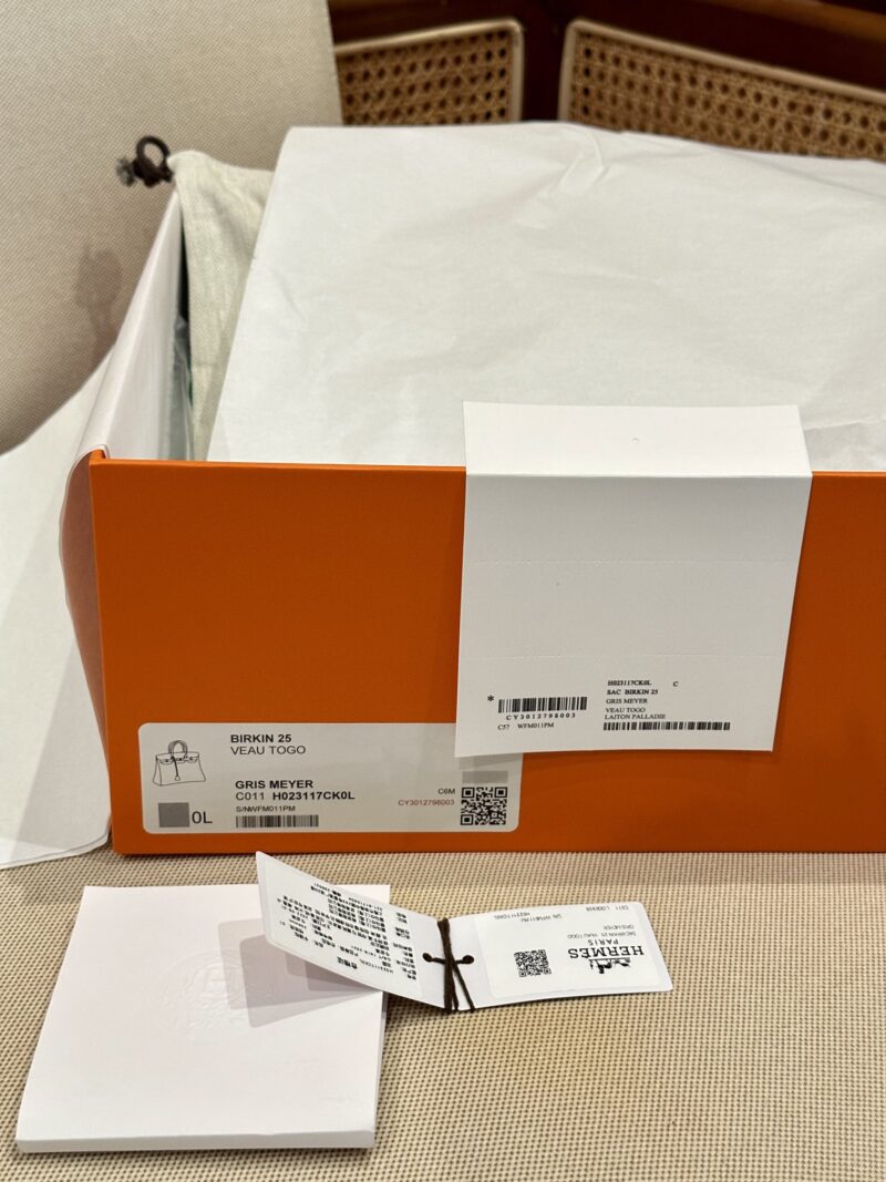 Hermès Birkin 25 Gris Meyer, Silver Togo Palladium Hardware