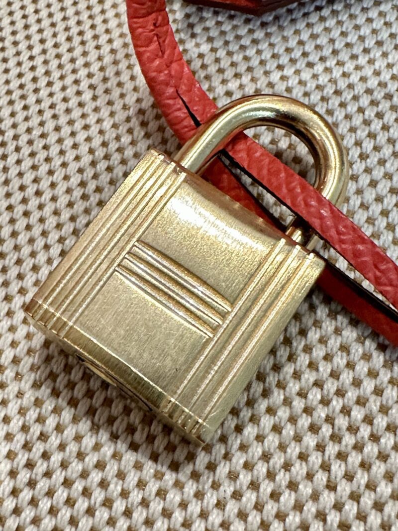 Hermès Birkin 25 Blue Celeste, Feu Orange Epsom Gold Hardware - Image 13