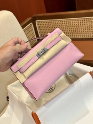 Hermès Kelly Pochette Mauve Sylvestre, Silver Swift Palladium Hardware