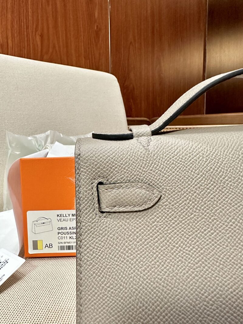 Hermès Kelly Pochette Gris Asphalt, Jaune Poussin Epsom Palladium Hardware