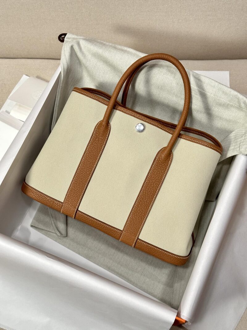 Hermès Garden Party 30 Canvas & Togo Beton & Gold Gold Hardware