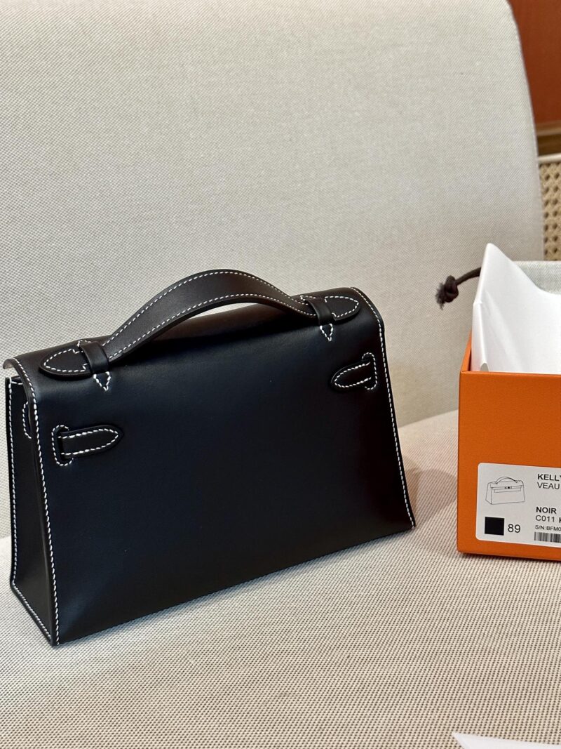 Hermès Kelly Pochette Noir, Beton Swift Palladium Hardware