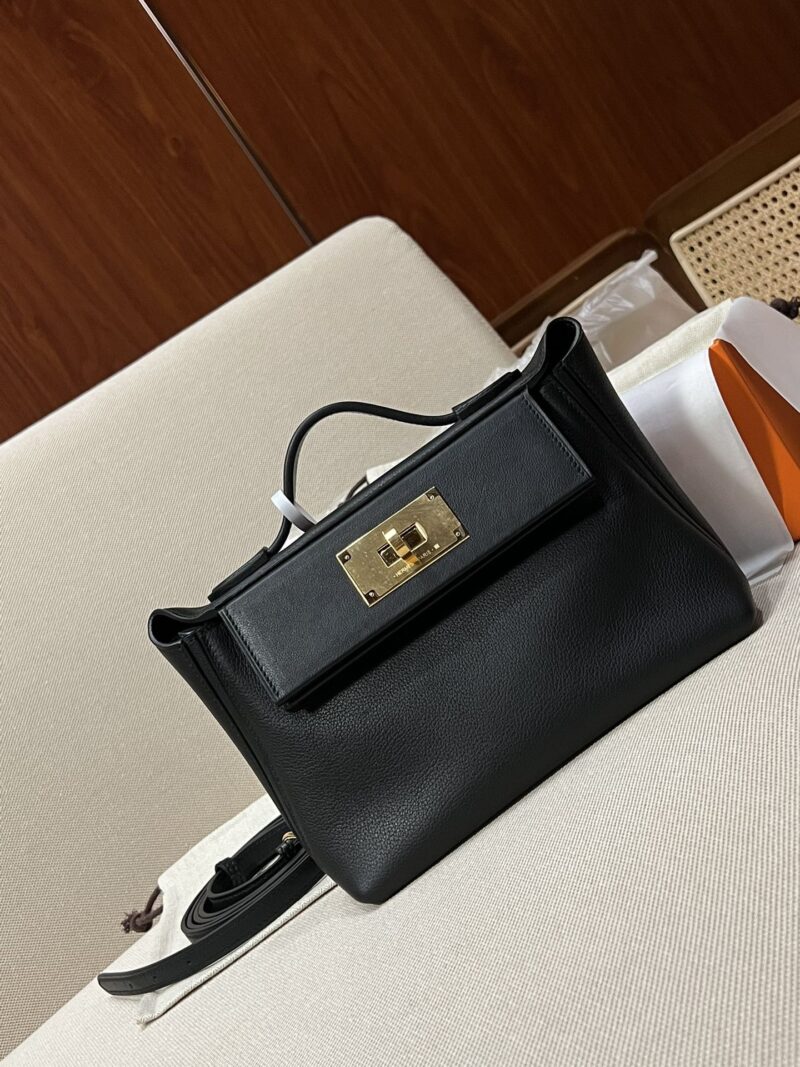 Hermès Mini Kelly 2424 Evercolor & Swift Noir Silver Hardware - Image 10