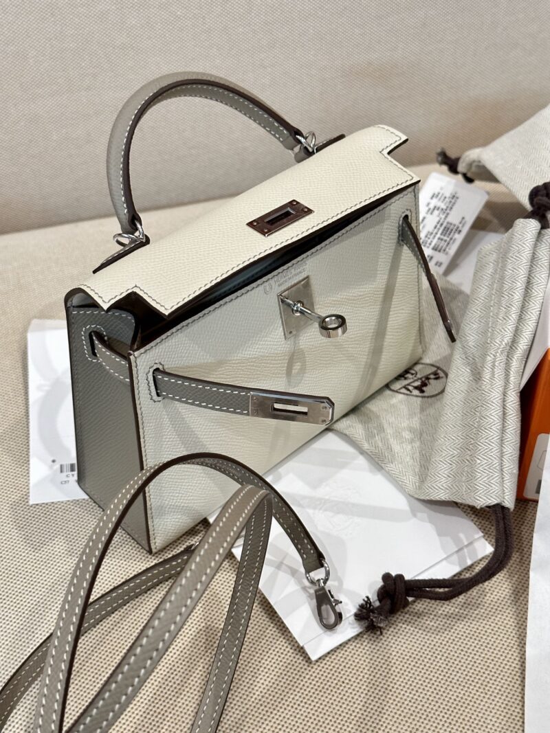 Hermès Mini Kelly 19 Epsom Craie & Gris Asphalt Silver Hardware - Image 8
