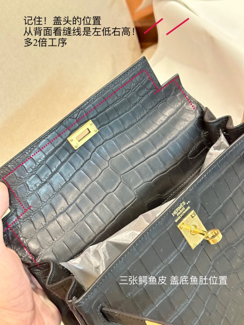 Hermès Kelly 25 Matte Crocodile Noir Gold Hardware - Image 9