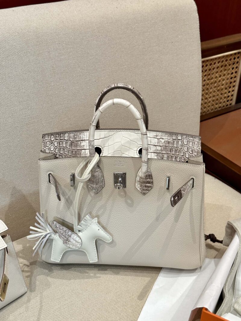Hermès Birkin 25 Himalaya, Craie Crocodile, Togo Palladium Hardware