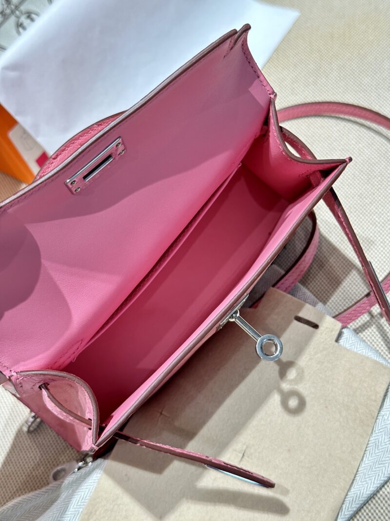 Hermès Mini Kelly Ostrich Rose Bubble Silver Hardware - Image 10