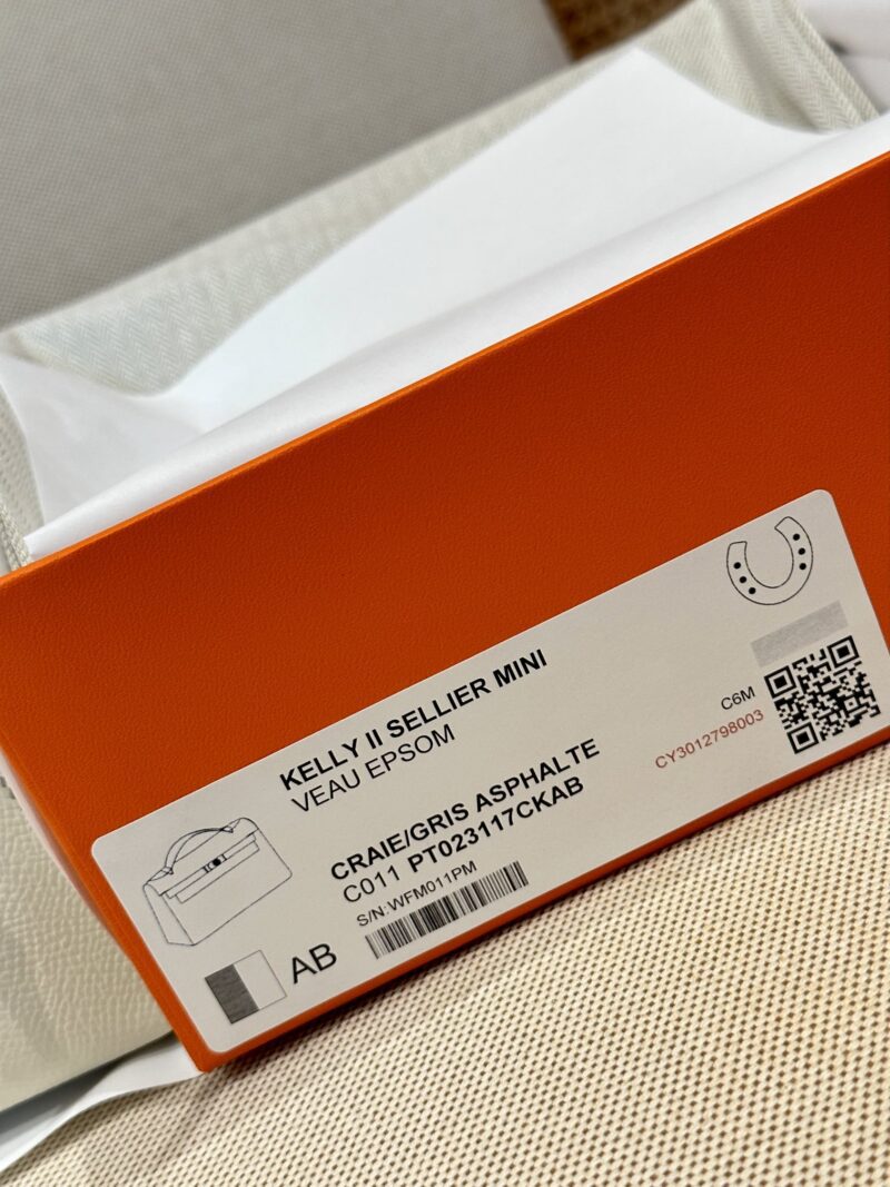Hermès Mini Kelly 19 Epsom Craie & Gris Asphalt Silver Hardware - Image 23