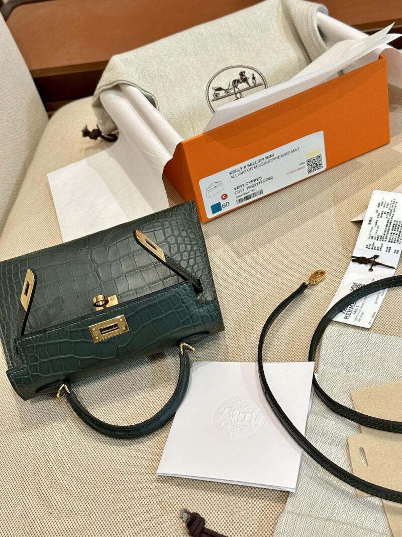 Hermès Mini Kelly Alligator Vert Cypres Gold Hardware