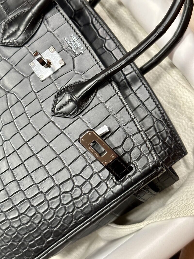 Hermès Birkin 25 Noir Matte Alligator Palladium Hardware - Image 12