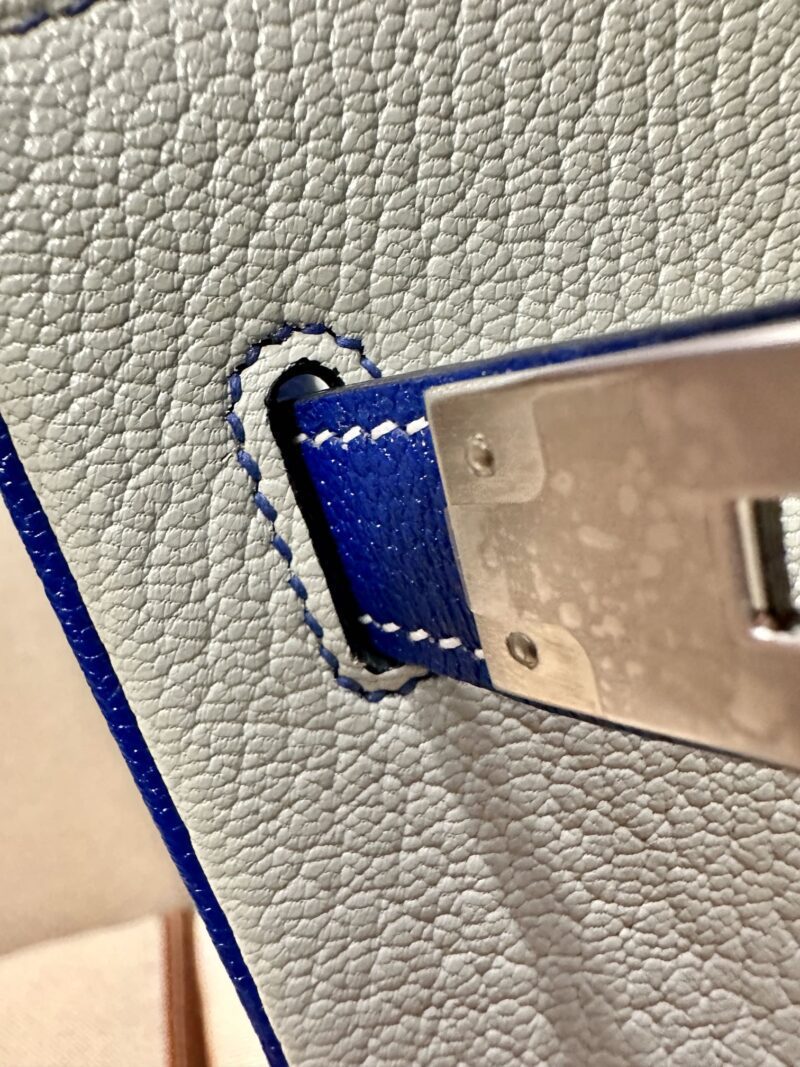 Hermès Birkin 30 Gris Pearl, Blue Electric Chevre Palladium Hardware