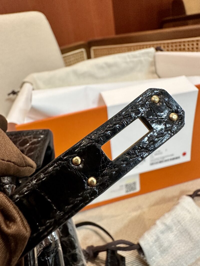 Hermès Birkin 25 Noir, Gold Shiny Crocodile Gold Hardware - Image 21