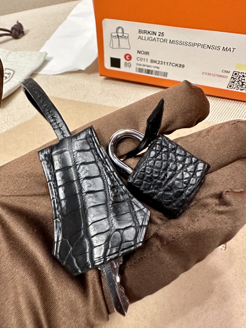 Hermès Birkin 25 Noir Matte Alligator Palladium Hardware - Image 16