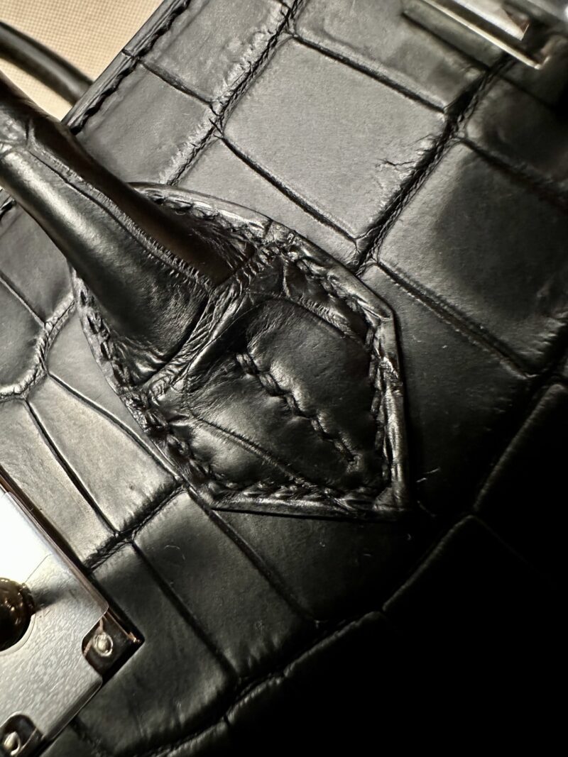 Hermès Birkin 25 Noir Matte Alligator Palladium Hardware - Image 17