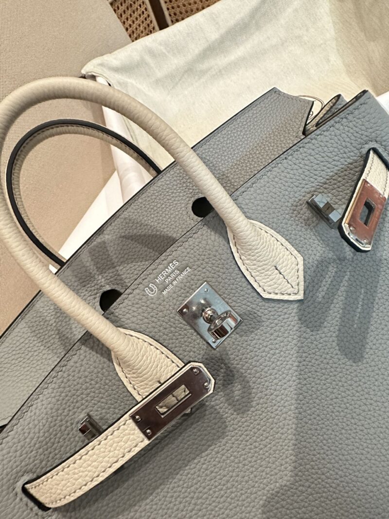 Hermès Birkin 25 Blue De Presse, Craie Togo Palladium Hardware - Image 19