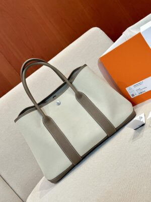 Hermès Garden Party 36 Canvas & Negonda Etoupe Silver Hardware