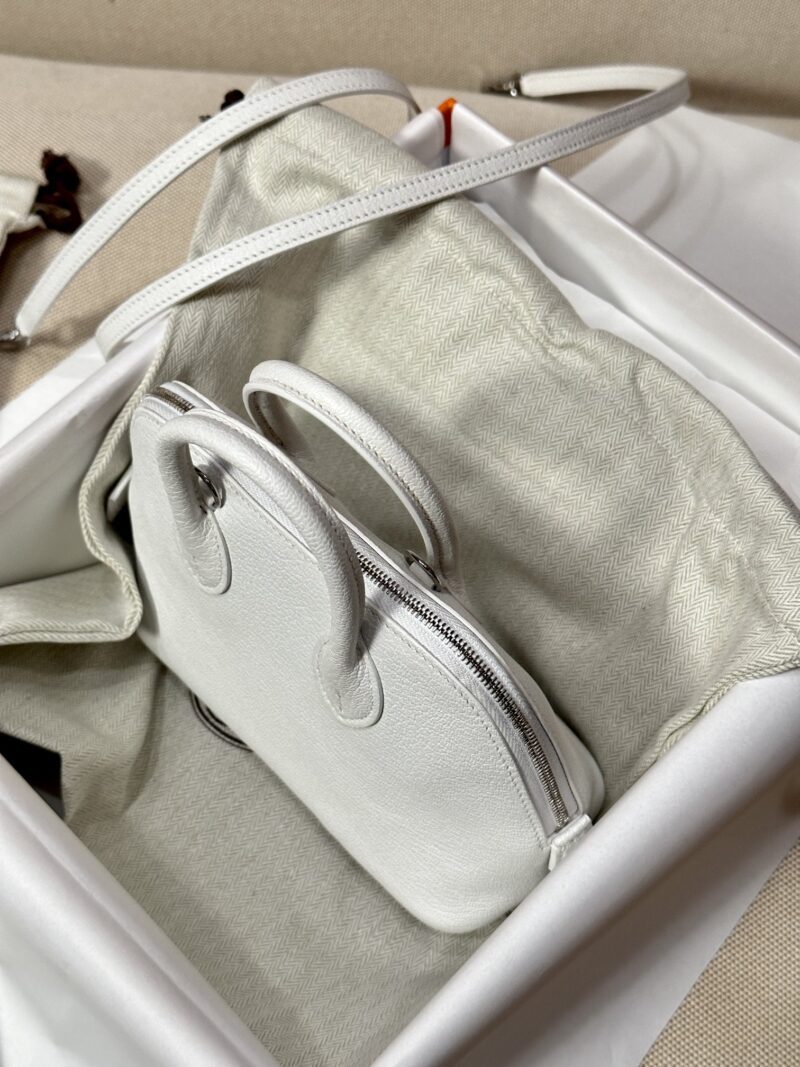 Hermès Mini Bolide 18 Chevre Blanc Silver Hardware
