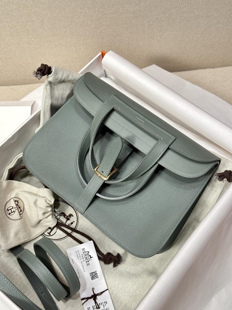 Hermès Halzan 25 Evercolor Vert Amande Gold Hardware - Image 2