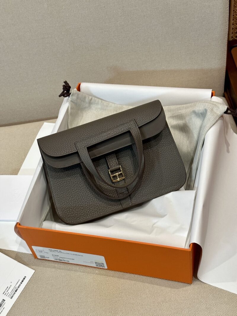 Hermès Halzan 25 Taurillon Clemence & Swift Etain Silver Hardware - Image 3