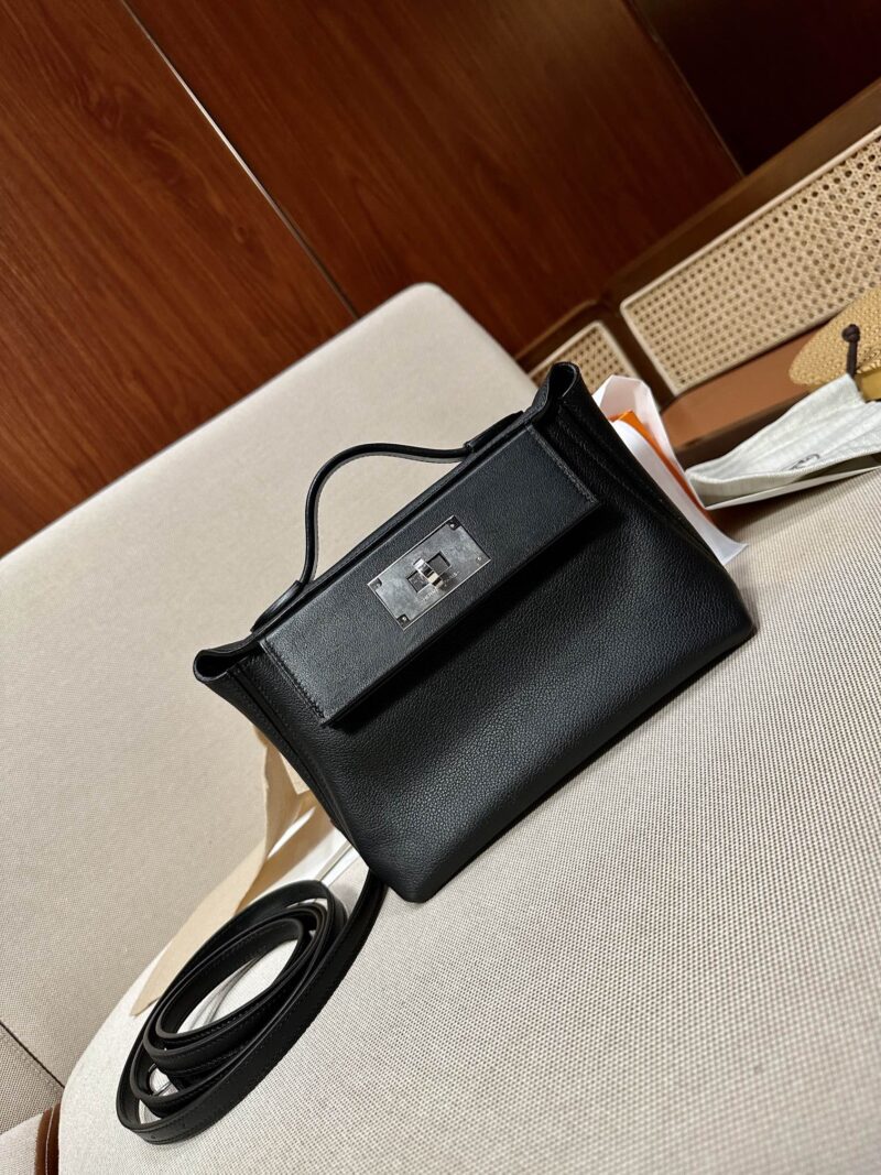 Hermès Mini Kelly 2424 Evercolor & Swift Noir Silver Hardware - Image 9